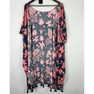 Salt Life Kimono Cover Up Womens OSFM Pink Navy Tropical Floral Tassel Beach